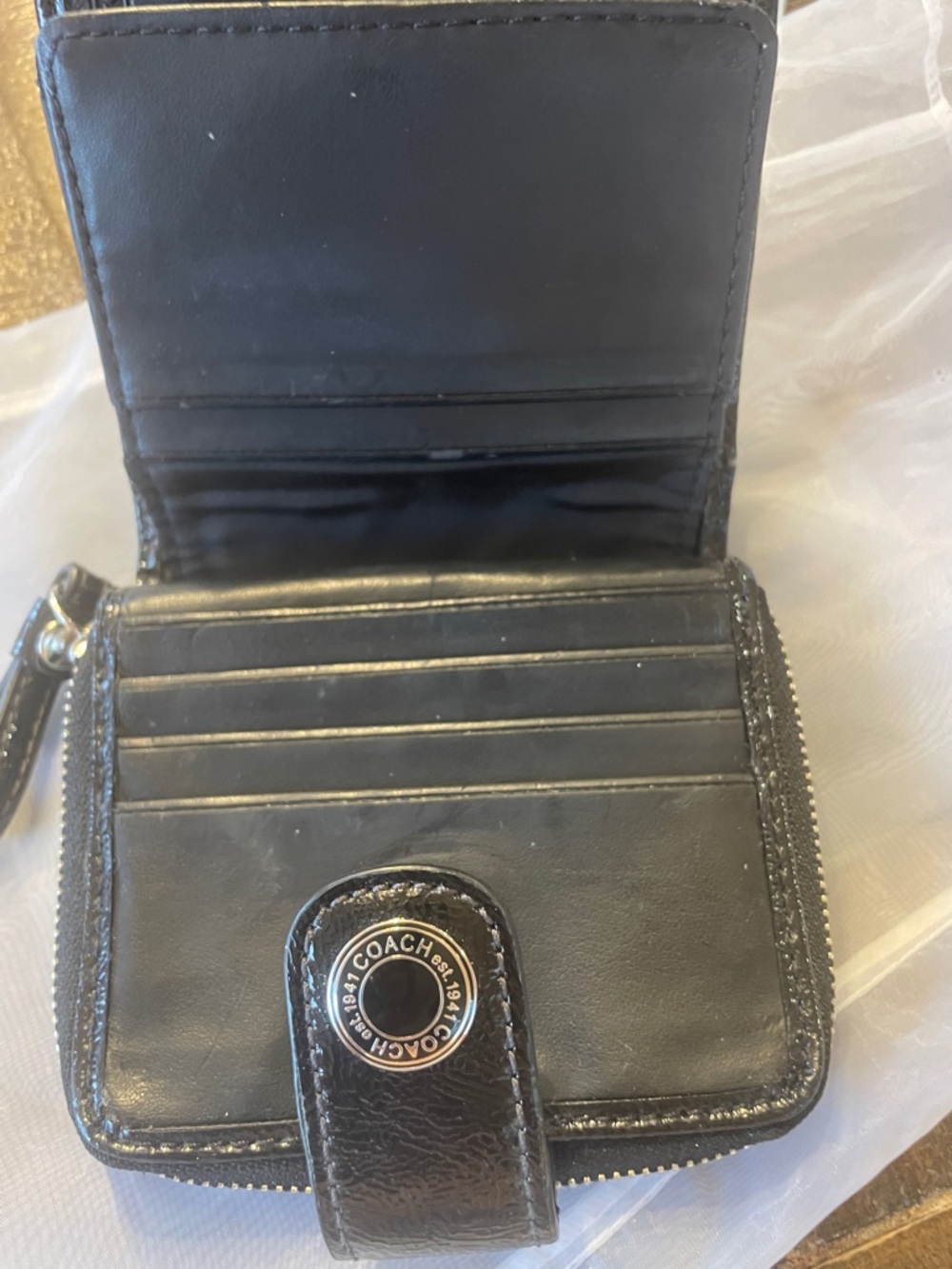 Coach Metallic Silver and Black Leopard Zip Wallet - Picture 7 of 9
